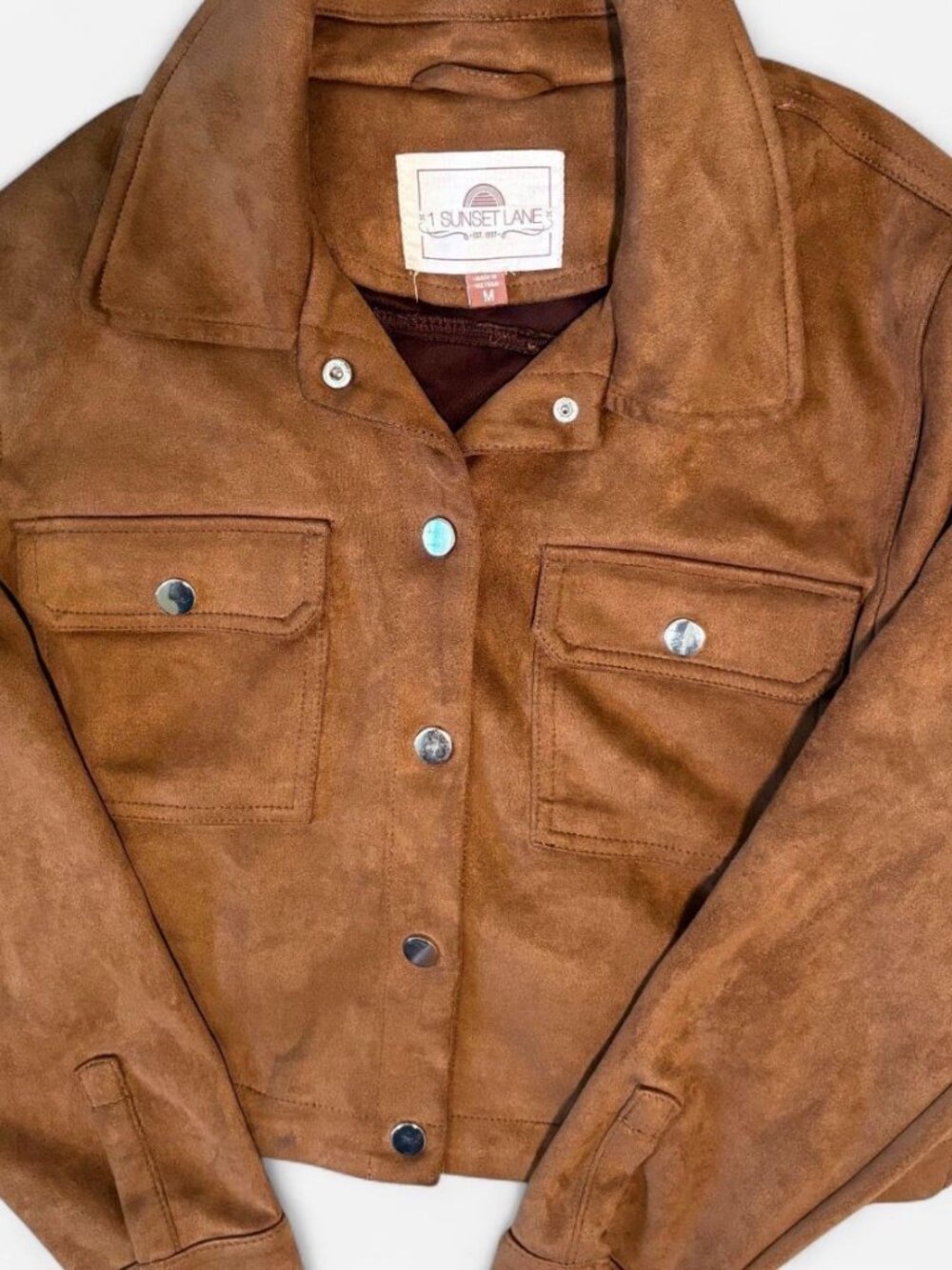 Sunset Lane Brown Faux Suede Cropped Utility Jacket